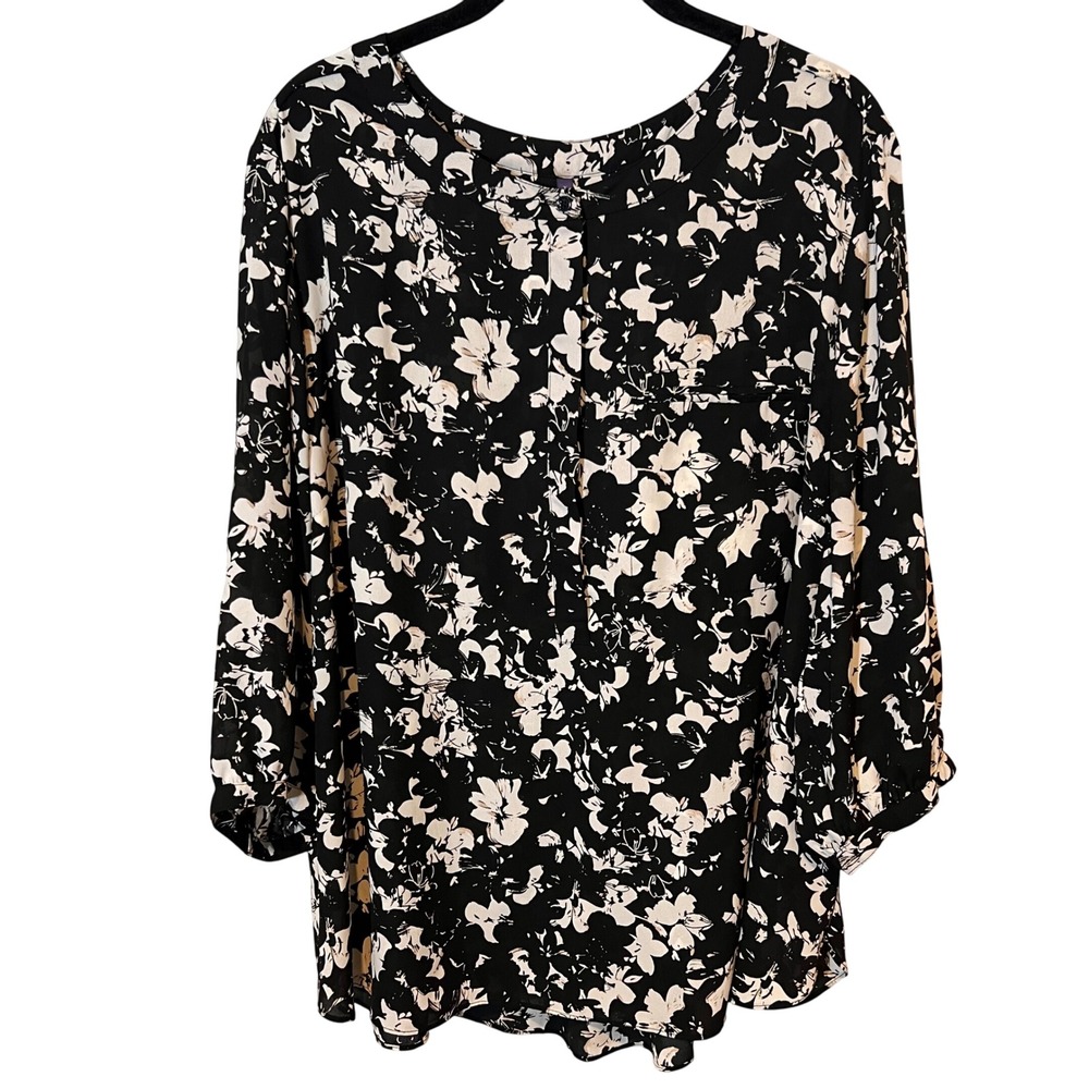 NYDJ‎ Semi-Sheer Pintuck Floral Blouse (2XL) Feminine Flattering Professional